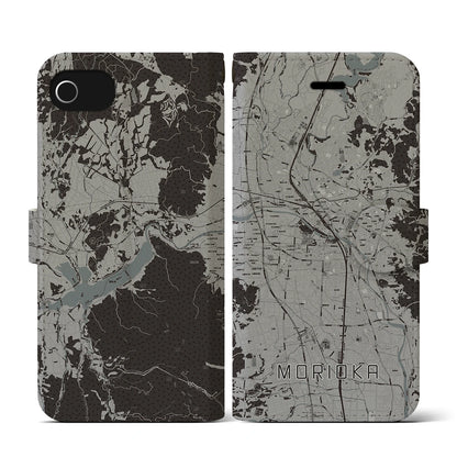 【盛岡（岩手県）】地図柄iPhoneケース（手帳タイプ）モノトーン・iPhone SE（第3 / 第2世代） / 8 / 7 / 6s / 6 用