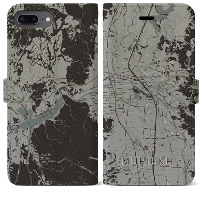【盛岡（岩手県）】地図柄iPhoneケース（手帳タイプ）モノトーン・iPhone 8Plus /7Plus / 6sPlus / 6Plus 用