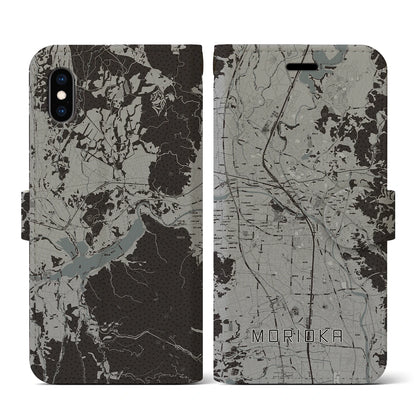 【盛岡（岩手県）】地図柄iPhoneケース（手帳タイプ）モノトーン・iPhone XS / X 用