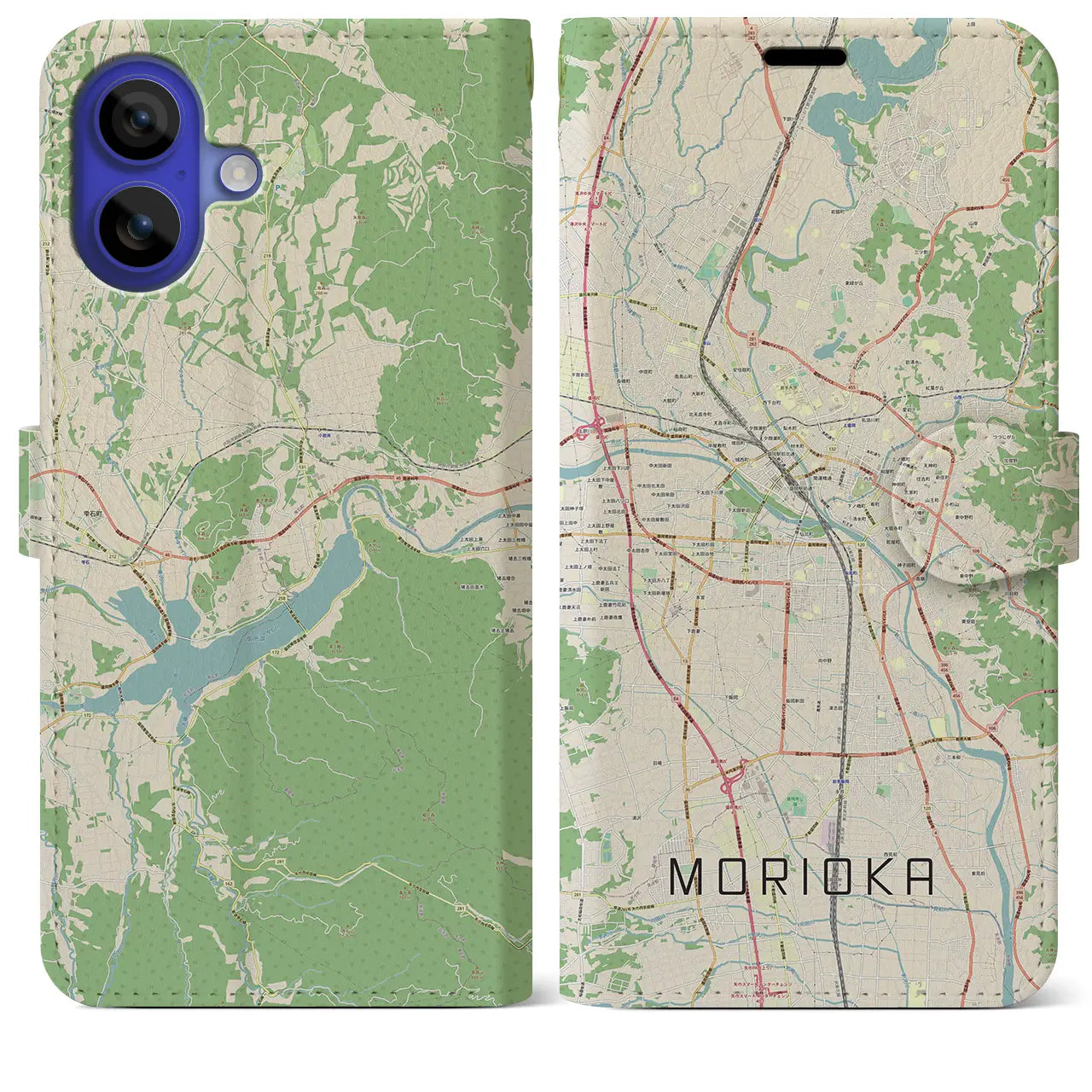 【盛岡（岩手県）】地図柄iPhoneケース（手帳タイプ）ナチュラル・iPhone 16 Pro Max 用