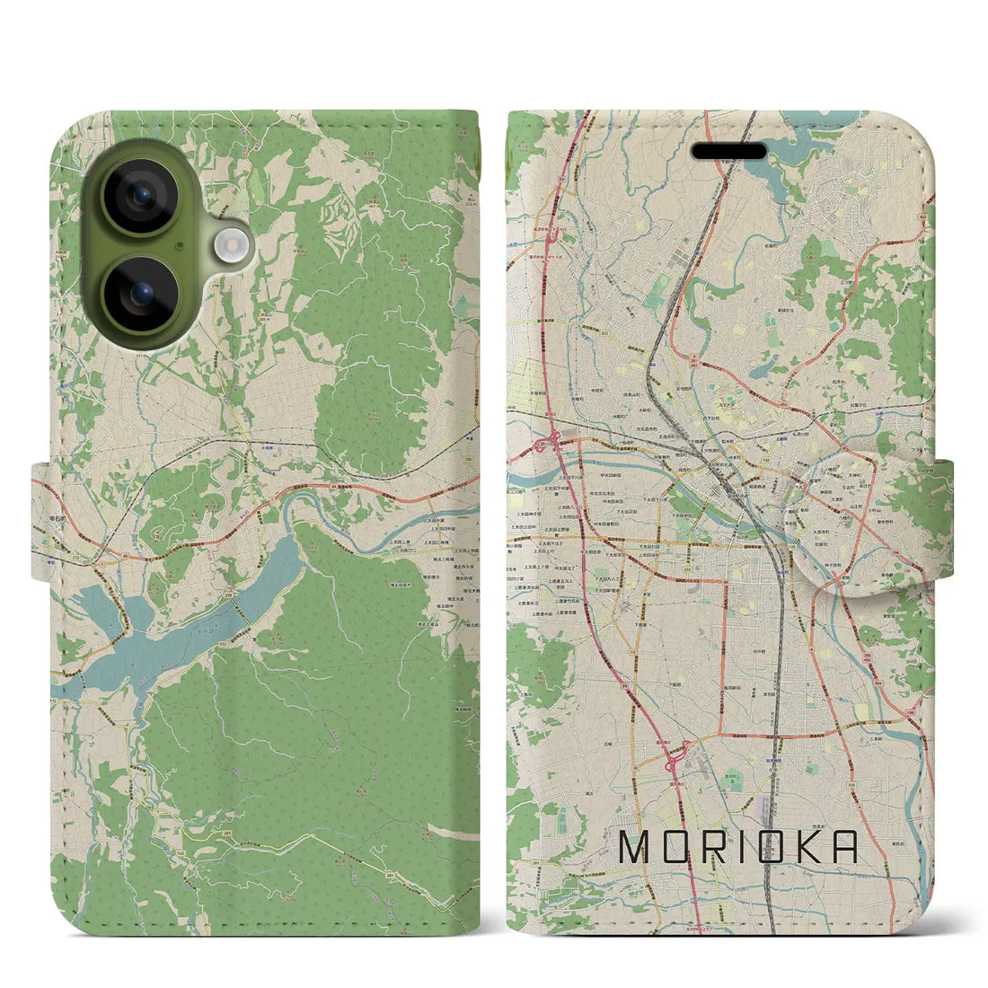 【盛岡（岩手県）】地図柄iPhoneケース（手帳タイプ）モノトーン・iPhone 17 Pro Max 用