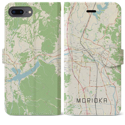 【盛岡（岩手県）】地図柄iPhoneケース（手帳タイプ）ナチュラル・iPhone 8Plus /7Plus / 6sPlus / 6Plus 用