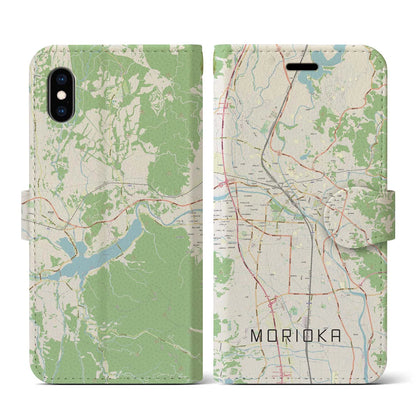 【盛岡（岩手県）】地図柄iPhoneケース（手帳タイプ）ナチュラル・iPhone XS / X 用