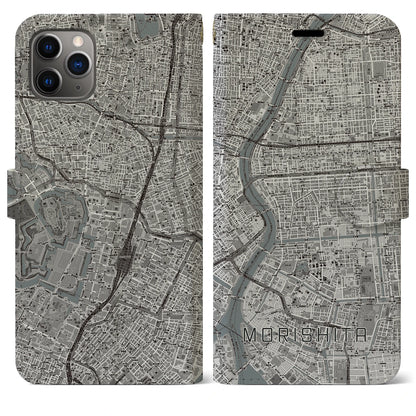 【森下（東京都）】地図柄iPhoneケース（手帳タイプ）モノトーン・iPhone 11 Pro Max 用