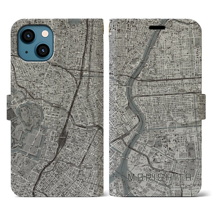 【森下（東京都）】地図柄iPhoneケース（手帳タイプ）モノトーン・iPhone 13 用