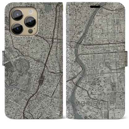 【森下（東京都）】地図柄iPhoneケース（手帳タイプ）モノトーン・iPhone 14 Pro Max 用