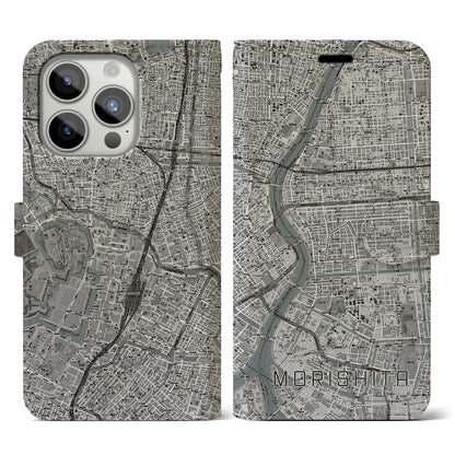 【森下（東京都）】地図柄iPhoneケース（手帳タイプ）モノトーン・iPhone 15 Pro 用