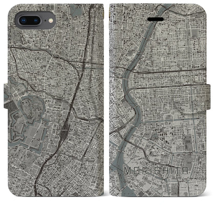 【森下（東京都）】地図柄iPhoneケース（手帳タイプ）モノトーン・iPhone 8Plus /7Plus / 6sPlus / 6Plus 用