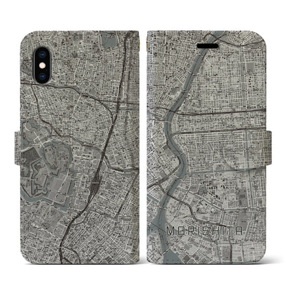 【森下（東京都）】地図柄iPhoneケース（手帳タイプ）モノトーン・iPhone XS / X 用