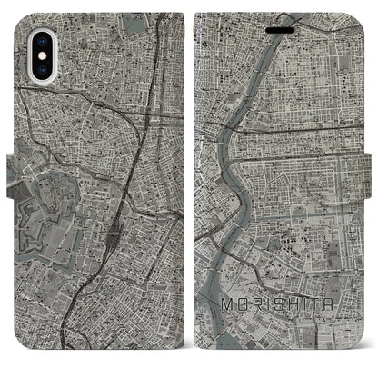 【森下（東京都）】地図柄iPhoneケース（手帳タイプ）モノトーン・iPhone XS Max 用
