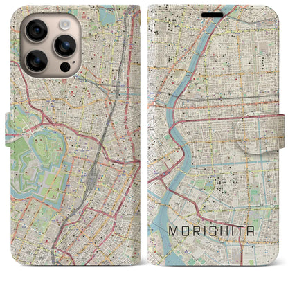 【森下（東京都）】地図柄iPhoneケース（手帳タイプ）ナチュラル・iPhone 16 Plus 用