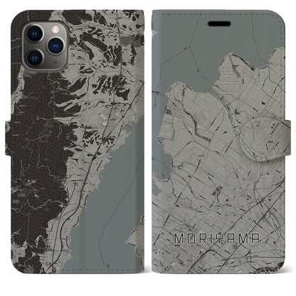 【守山（滋賀県）】地図柄iPhoneケース（手帳タイプ）モノトーン・iPhone 11 Pro Max 用
