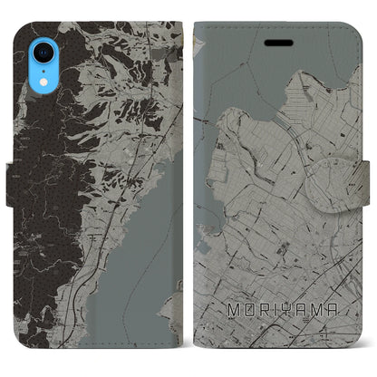 【守山（滋賀県）】地図柄iPhoneケース（手帳タイプ）モノトーン・iPhone XR 用