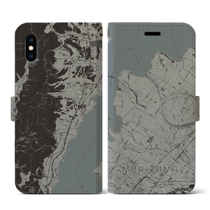 【守山（滋賀県）】地図柄iPhoneケース（手帳タイプ）モノトーン・iPhone XS / X 用