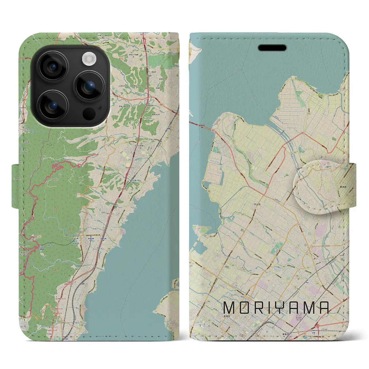 【守山（滋賀県）】地図柄iPhoneケース（手帳タイプ）ナチュラル・iPhone 16 用