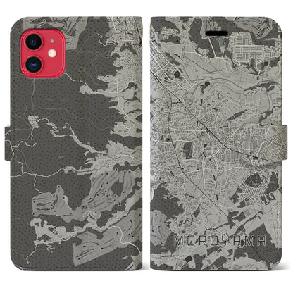 【毛呂山（埼玉県）】地図柄iPhoneケース（手帳タイプ）モノトーン・iPhone 11 用