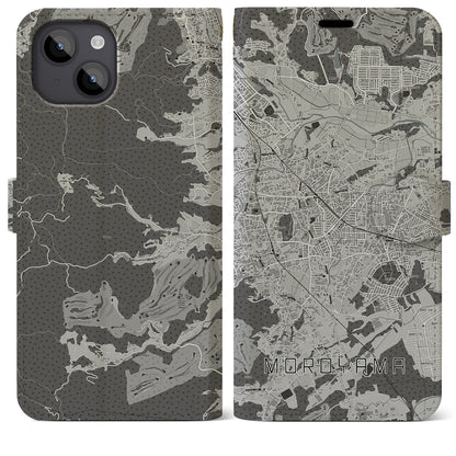 【毛呂山（埼玉県）】地図柄iPhoneケース（手帳タイプ）モノトーン・iPhone 14 Plus 用