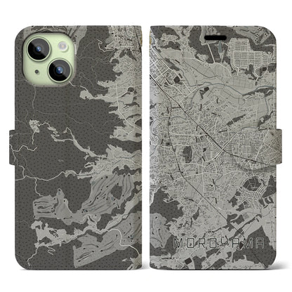 【毛呂山（埼玉県）】地図柄iPhoneケース（手帳タイプ）モノトーン・iPhone 15 用