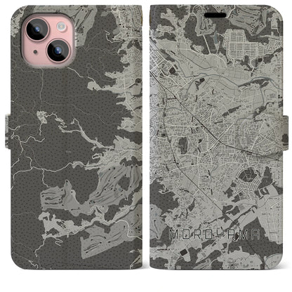 【毛呂山（埼玉県）】地図柄iPhoneケース（手帳タイプ）モノトーン・iPhone 15 Plus 用