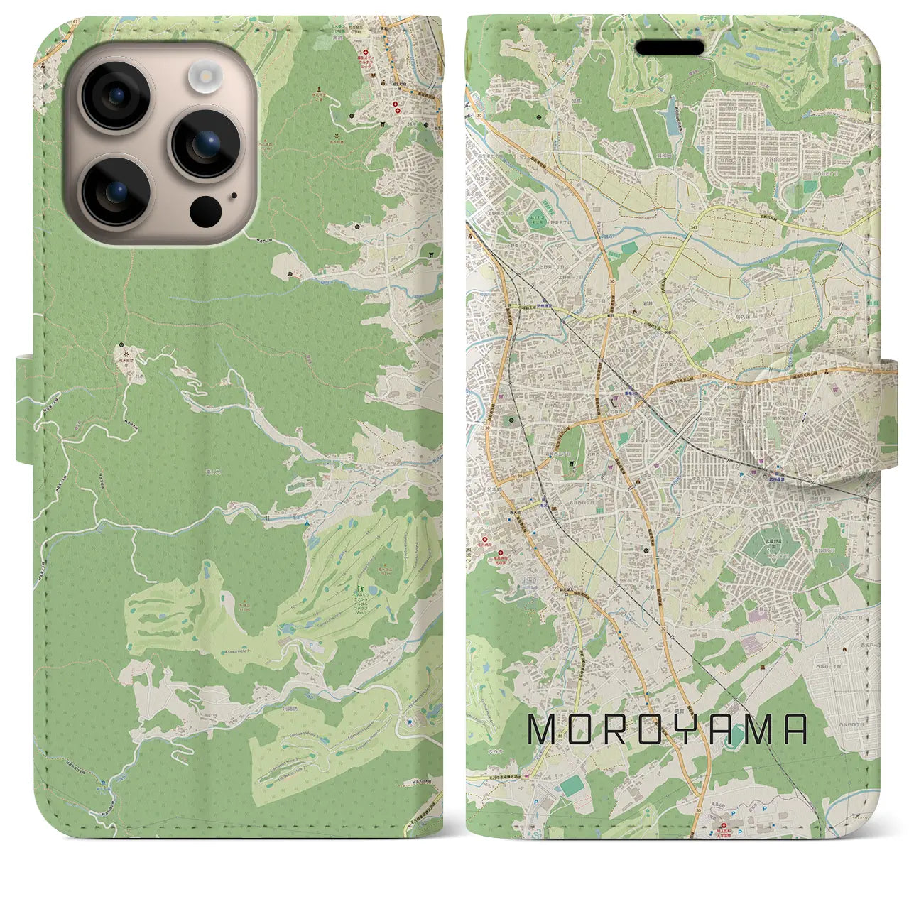 【毛呂山（埼玉県）】地図柄iPhoneケース（手帳タイプ）ナチュラル・iPhone 16 Plus 用