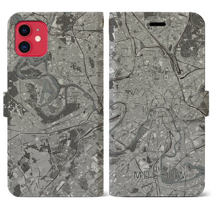【モスクワ（ロシア）】地図柄iPhoneケース（手帳タイプ）モノトーン・iPhone 11 用