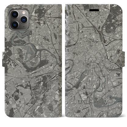 【モスクワ（ロシア）】地図柄iPhoneケース（手帳タイプ）モノトーン・iPhone 11 Pro Max 用