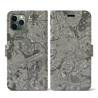 【モスクワ（ロシア）】地図柄iPhoneケース（手帳タイプ）モノトーン・iPhone 11 Pro 用