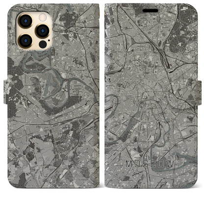 【モスクワ（ロシア）】地図柄iPhoneケース（手帳タイプ）モノトーン・iPhone 12 Pro Max 用