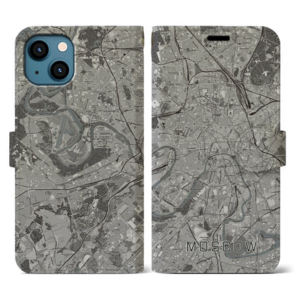 【モスクワ（ロシア）】地図柄iPhoneケース（手帳タイプ）モノトーン・iPhone 13 用