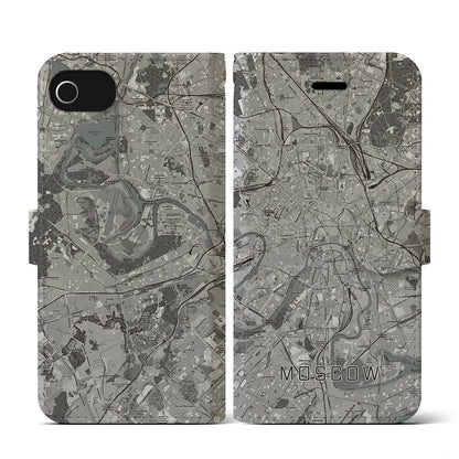 【モスクワ（ロシア）】地図柄iPhoneケース（手帳タイプ）モノトーン・iPhone SE（第3 / 第2世代） / 8 / 7 / 6s / 6 用