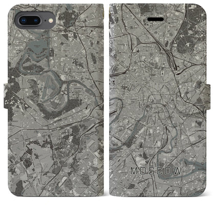 【モスクワ（ロシア）】地図柄iPhoneケース（手帳タイプ）モノトーン・iPhone 8Plus /7Plus / 6sPlus / 6Plus 用