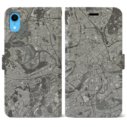 【モスクワ（ロシア）】地図柄iPhoneケース（手帳タイプ）モノトーン・iPhone XR 用