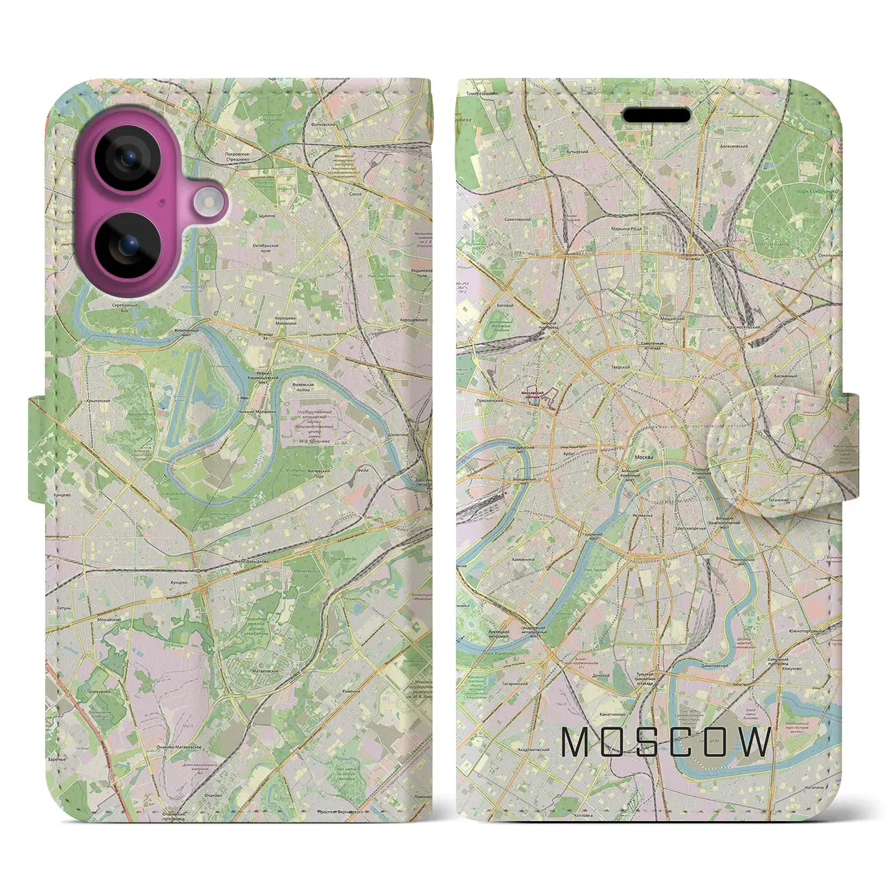 【モスクワ（ロシア）】地図柄iPhoneケース（手帳タイプ）ナチュラル・iPhone 16 Pro 用