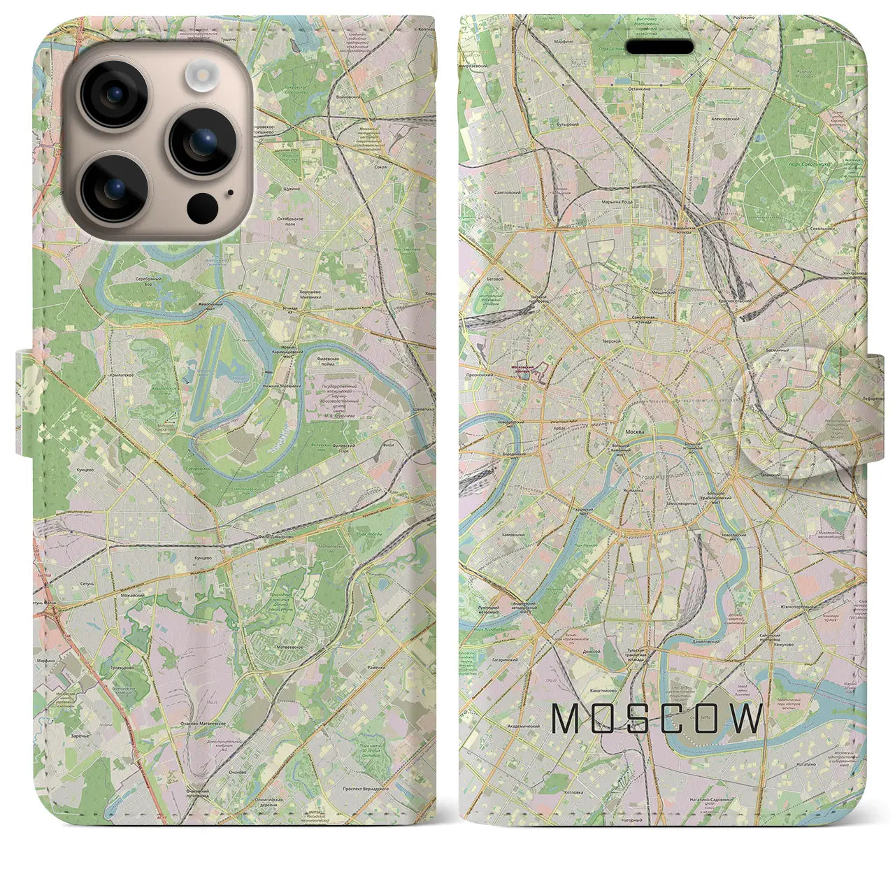 【モスクワ（ロシア）】地図柄iPhoneケース（手帳タイプ）ナチュラル・iPhone 16 Plus 用