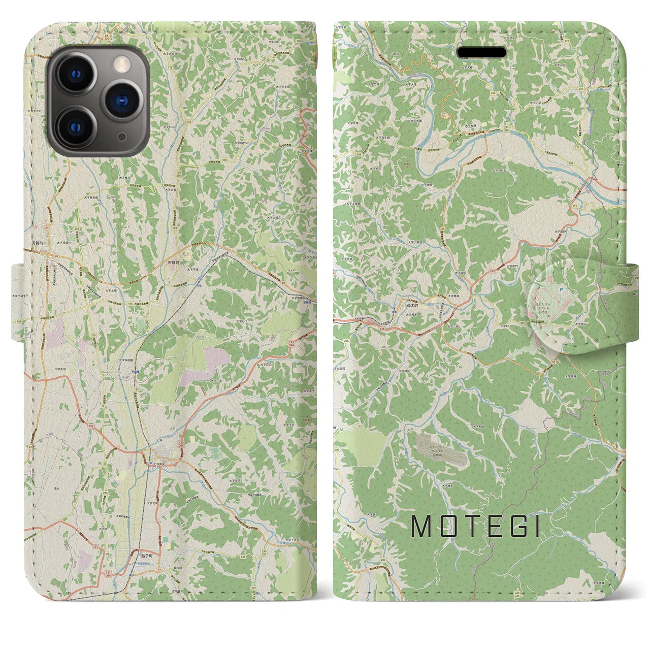 【茂木（栃木県）】地図柄iPhoneケース（手帳タイプ）ナチュラル・iPhone 11 Pro Max 用