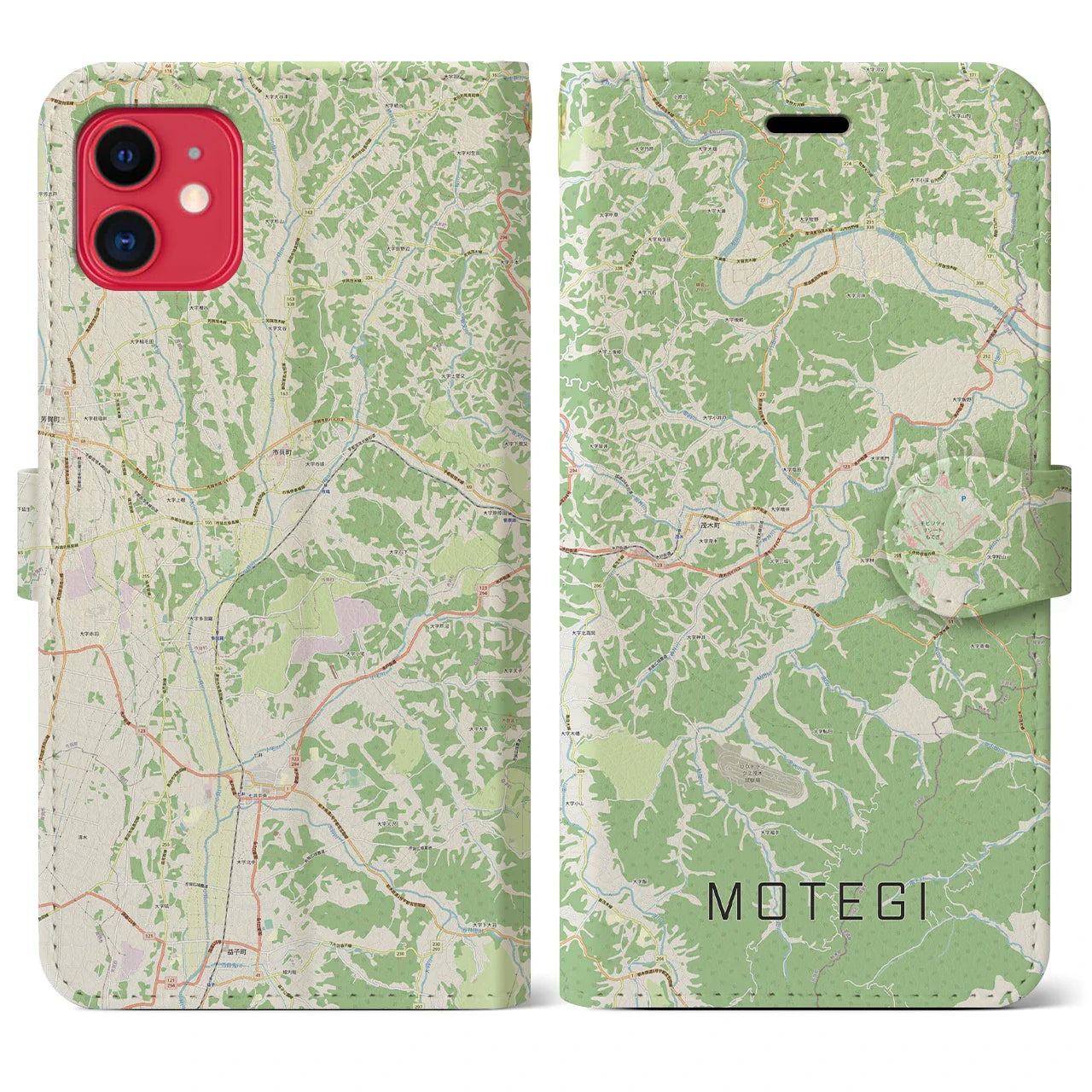 【茂木（栃木県）】地図柄iPhoneケース（手帳タイプ）ナチュラル・iPhone 11 用