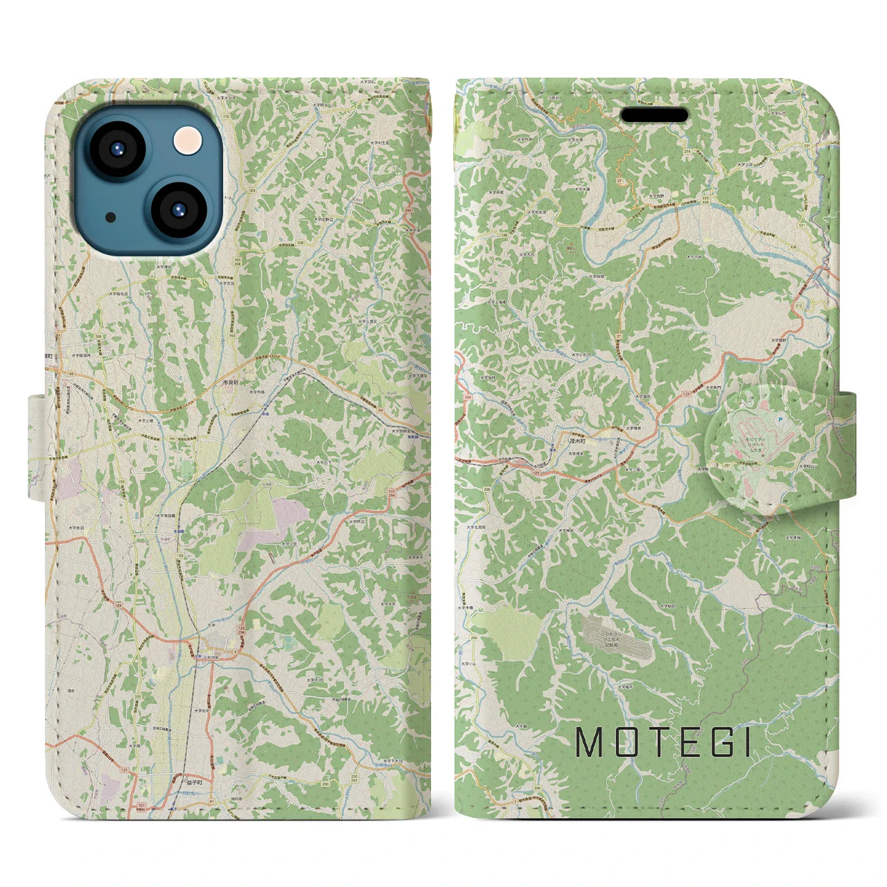 【茂木（栃木県）】地図柄iPhoneケース（手帳タイプ）ナチュラル・iPhone 13 用