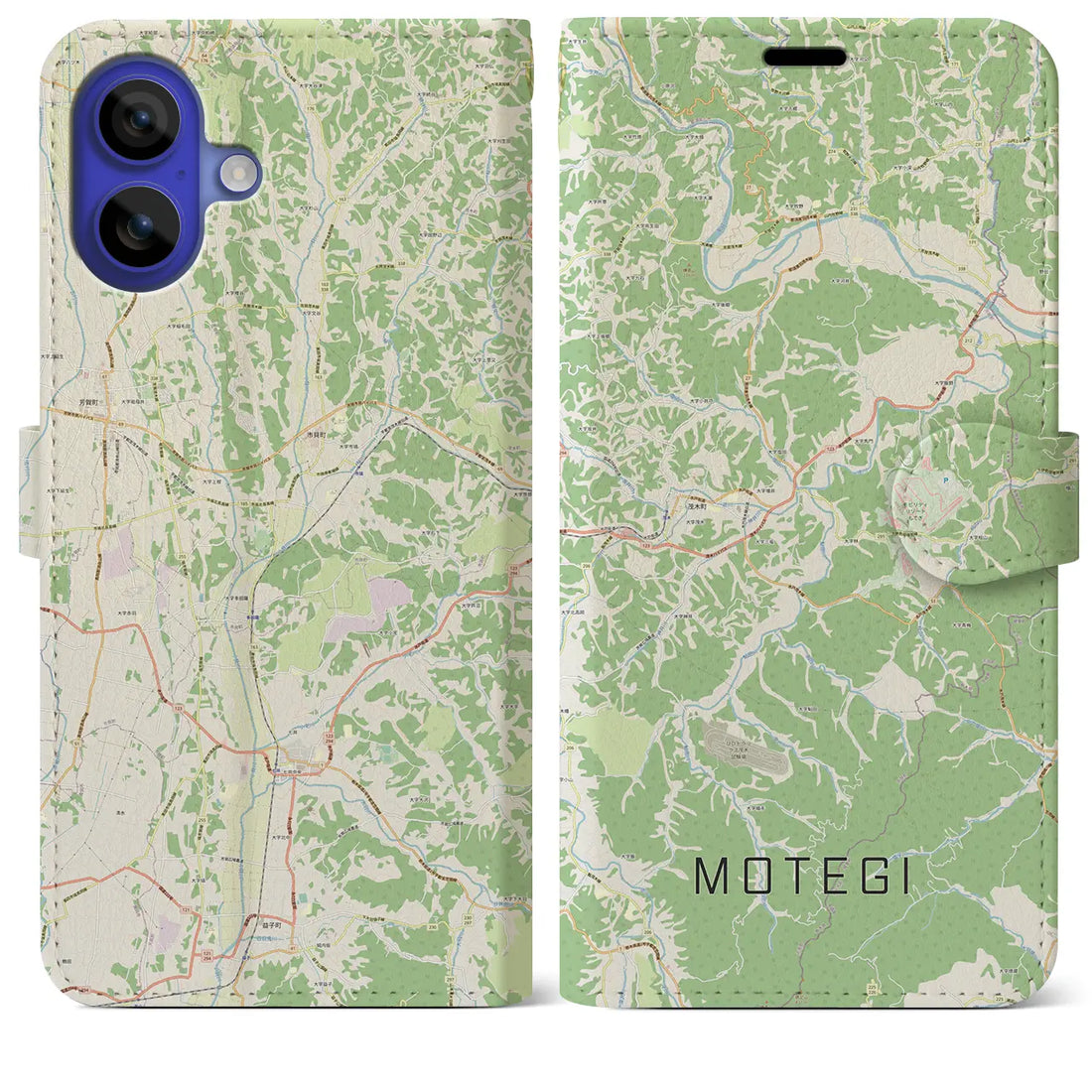 【茂木(栃木県)】地図柄iPhoneケース(手帳タイプ)ナチュラル・iPhone 16 Pro Max 用