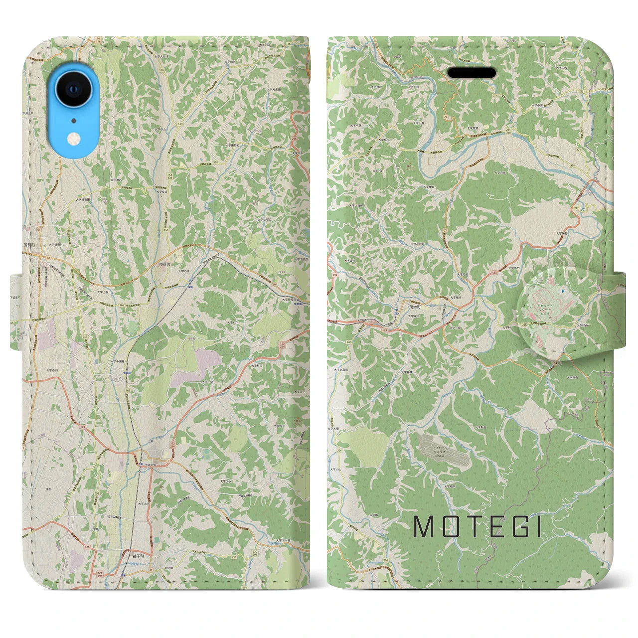 【茂木（栃木県）】地図柄iPhoneケース（手帳タイプ）ナチュラル・iPhone XR 用