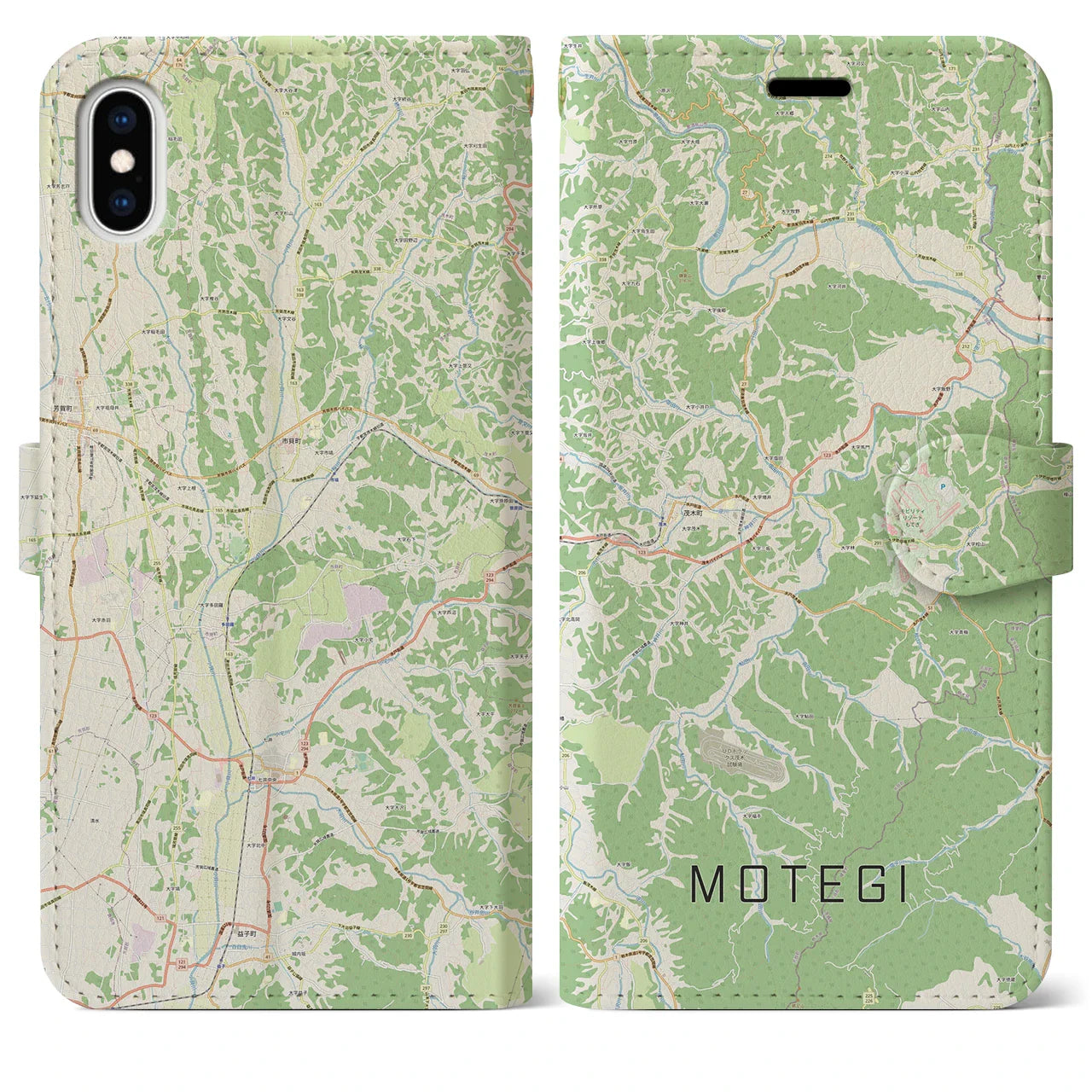 【茂木（栃木県）】地図柄iPhoneケース（手帳タイプ）ナチュラル・iPhone XS Max 用