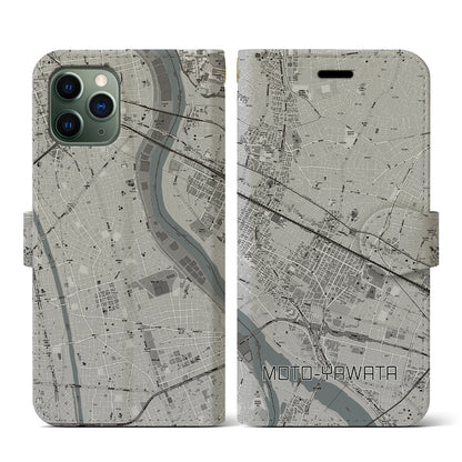 【本八幡（千葉県）】地図柄iPhoneケース（手帳タイプ）モノトーン・iPhone 11 Pro 用