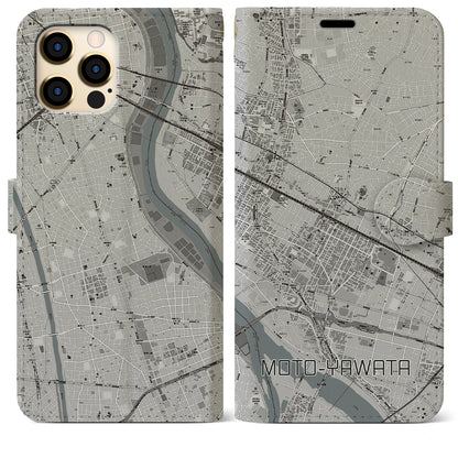 【本八幡（千葉県）】地図柄iPhoneケース（手帳タイプ）モノトーン・iPhone 12 Pro Max 用