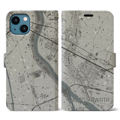 【本八幡（千葉県）】地図柄iPhoneケース（手帳タイプ）モノトーン・iPhone 13 用