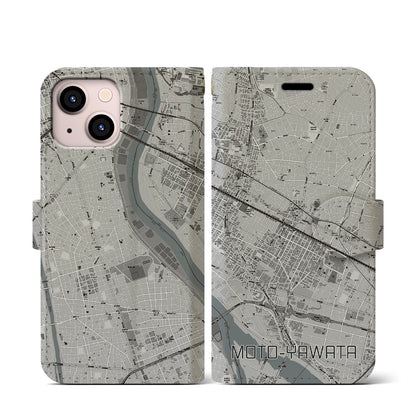 【本八幡（千葉県）】地図柄iPhoneケース（手帳タイプ）モノトーン・iPhone 13 mini 用