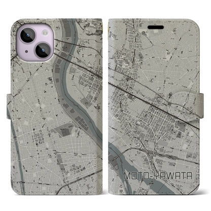 【本八幡（千葉県）】地図柄iPhoneケース（手帳タイプ）モノトーン・iPhone 14 用