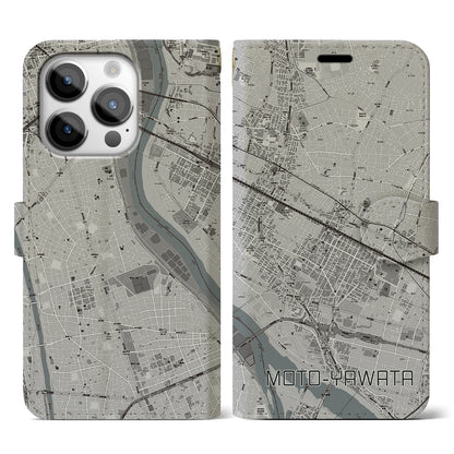 【本八幡（千葉県）】地図柄iPhoneケース（手帳タイプ）モノトーン・iPhone 14 Pro 用