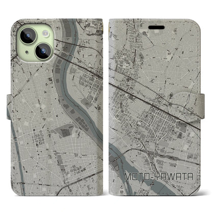 【本八幡（千葉県）】地図柄iPhoneケース（手帳タイプ）モノトーン・iPhone 15 用