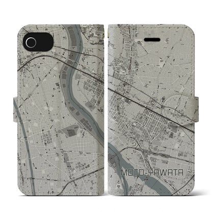 【本八幡（千葉県）】地図柄iPhoneケース（手帳タイプ）モノトーン・iPhone SE（第3 / 第2世代） / 8 / 7 / 6s / 6 用