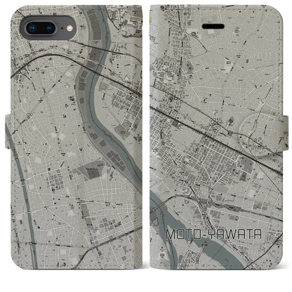 【本八幡（千葉県）】地図柄iPhoneケース（手帳タイプ）モノトーン・iPhone 8Plus /7Plus / 6sPlus / 6Plus 用