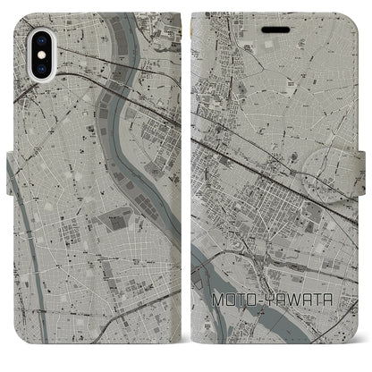 【本八幡（千葉県）】地図柄iPhoneケース（手帳タイプ）モノトーン・iPhone XS Max 用